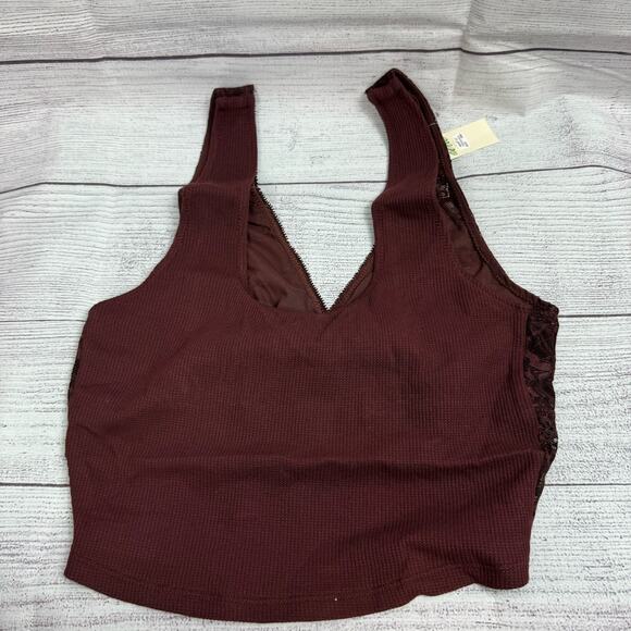 Aerie Holiday Burgundy Best Lace Waffle Longline Bralette Size Small - Picture 5 of 14